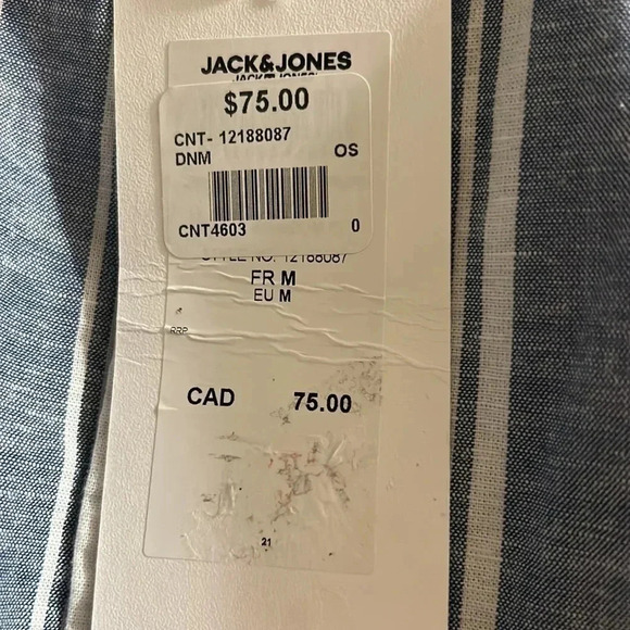 JACK & JONES SLIM FIT cotton linen  men shirt , striped vertically BLUE WHITE - Picture 10 of 10